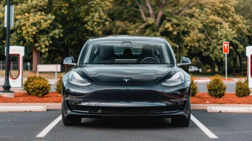 Black Tesla Model 3 Electric Car in Parking Lot