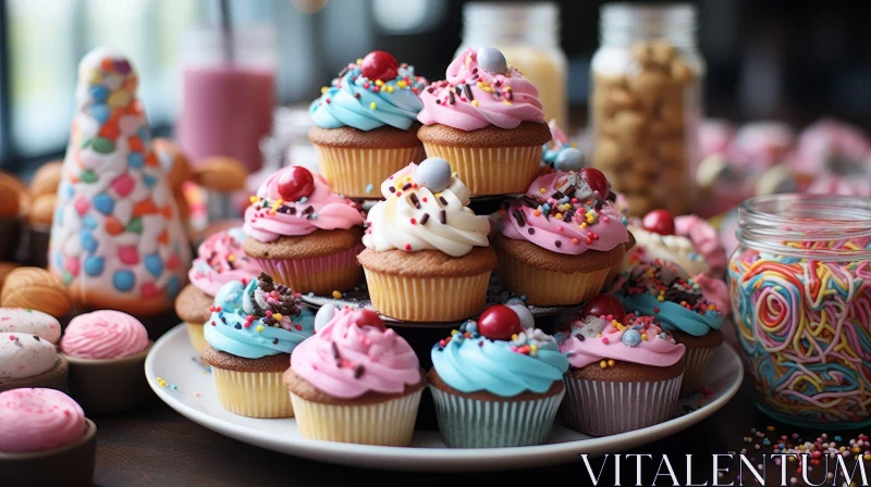 Colorful Cupcakes with Frosting and Sprinkles AI Image