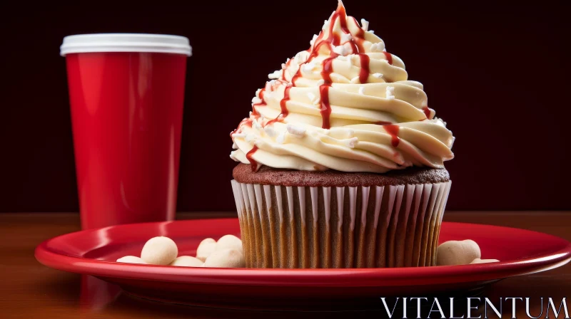 Delicious Red Velvet Cupcake with White Icing AI Image