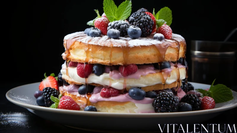 Delicious Three-Layer Berry Cake AI Image