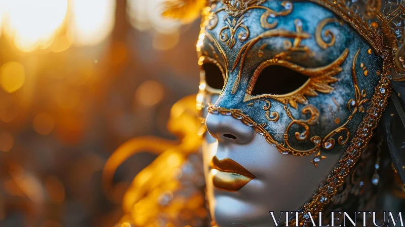 Detailed Venetian Mask in Silver and Gold Accents AI Image
