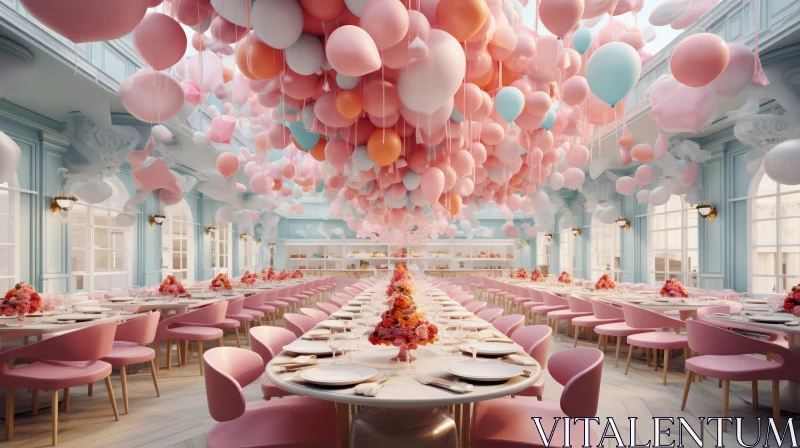 AI ART Elegant Room Decor with Pink and White Balloons