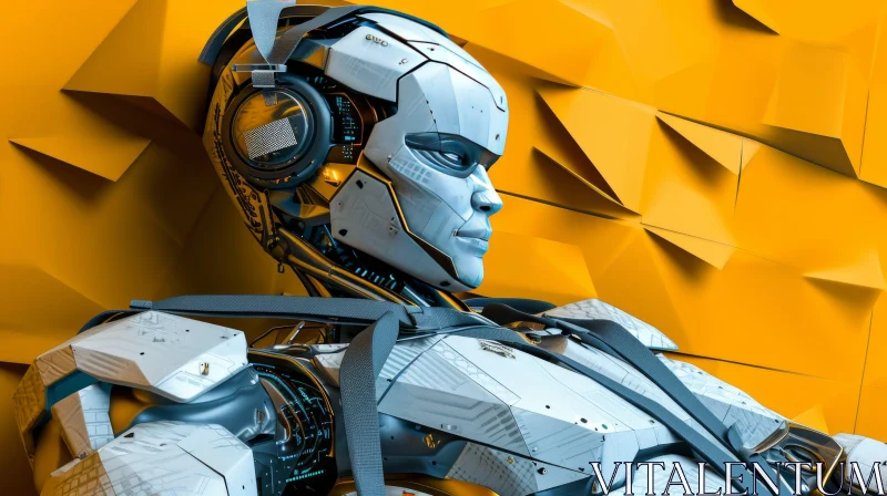 Futuristic 3D Rendering of a Stylish Female Robot on a Vibrant Yellow Background AI Image