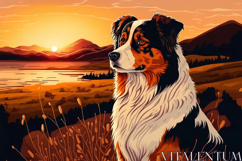 AI ART Graceful Bernese Mountain Dog on Field at Sunset | Sublime Wilderness Art