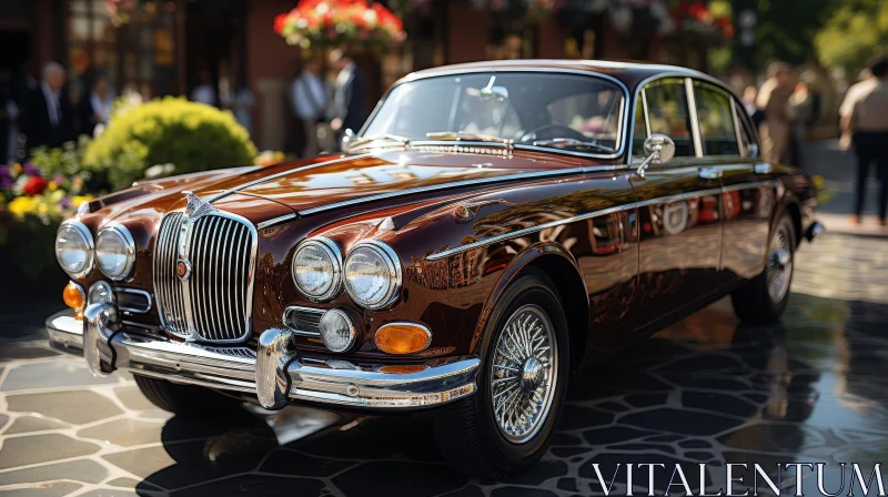 Luxurious Classic Brown Jaguar Mark X on Cobblestone Street AI Image