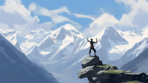 Man Standing on Rock in Mountains - Digital Painting