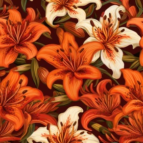 Orange and White Lilies Seamless Pattern for Home Decor