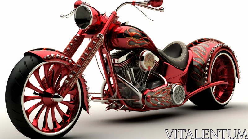 Red Motorcycle with Chrome Engine and Flames AI Image