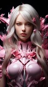 Serious Woman Portrait in Pink and White - Art Concept Design