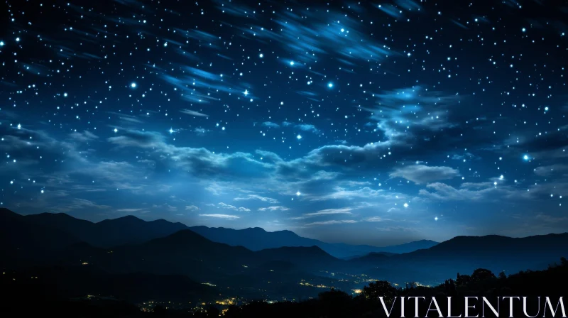 Starry Night Sky with Mountains and Trees AI Image