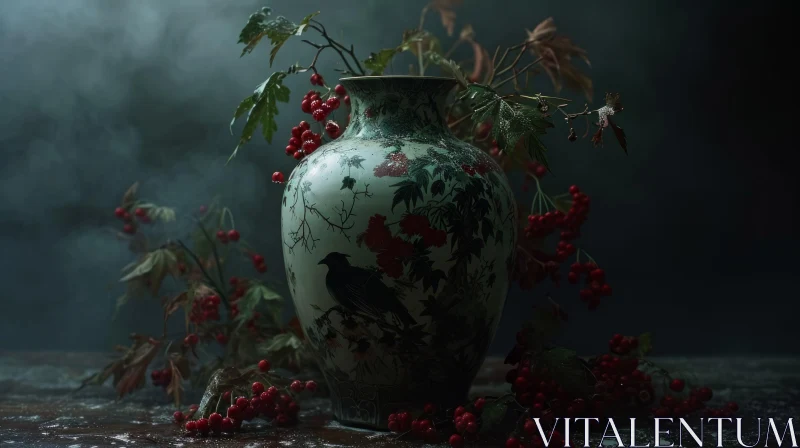 Stunning Still Life of a Floral Ceramic Vase AI Image