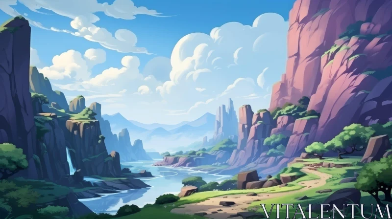 Tranquil Valley Landscape Painting AI Image