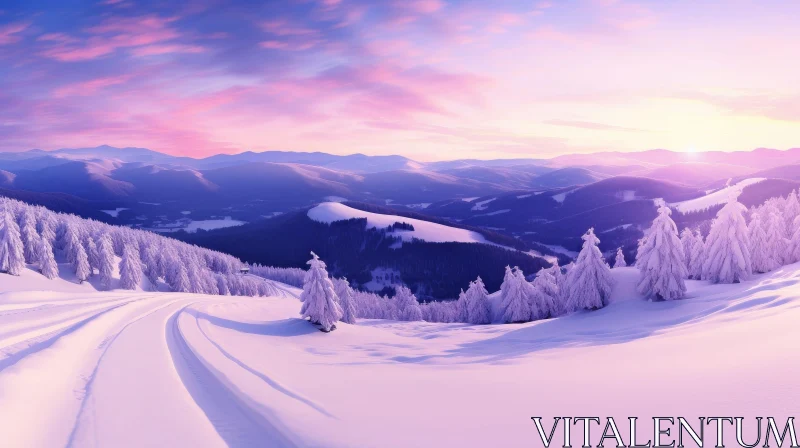 Winter Landscape: Snow-Covered Mountains and Bare Trees AI Image