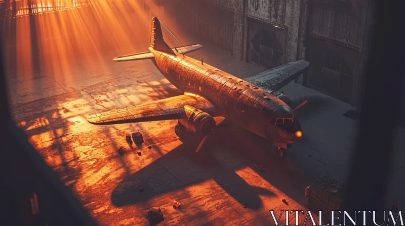 Abandoned Rusty Airplane in Dark Hangar | Mystery Photography AI Image