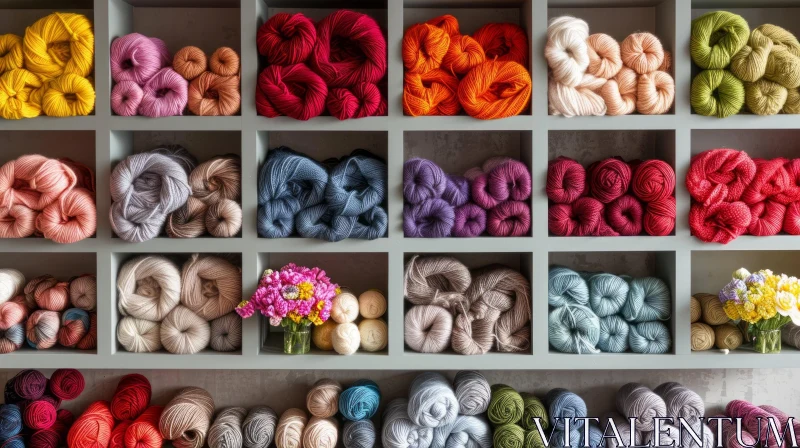 Colorful Yarn Display on Gray Shelves | Organized and Vibrant AI Image