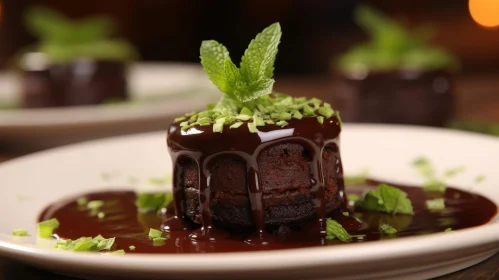 Decadent Chocolate Cake with Mint Leaf | Food Photography