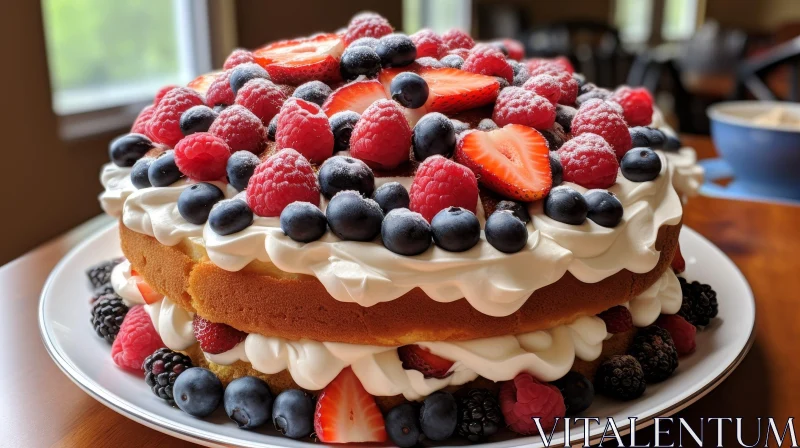Delicious Berry Cake on White Plate AI Image