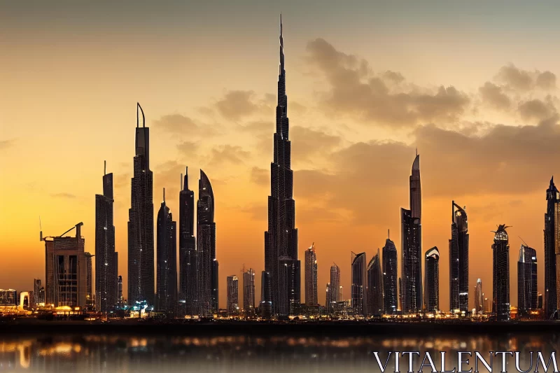 Dubai Skyline at Sunset: Captivating Architecture and Elaborate Facades AI Image