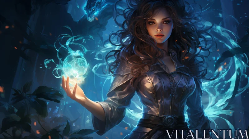 AI ART Enchanting Woman in Forest with Glowing Orb