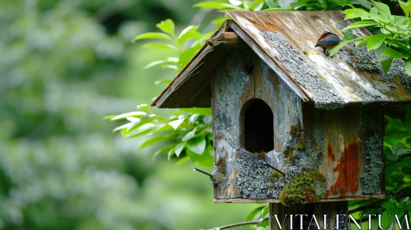 Enchanting Wooden Birdhouse in Nature's Embrace AI Image