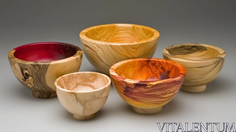 Exquisite Collection of Handcrafted Wooden Bowls AI Image