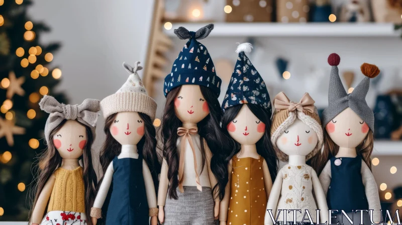 Exquisite Handmade Dolls in Festive Setting - Artistic Representation AI Image