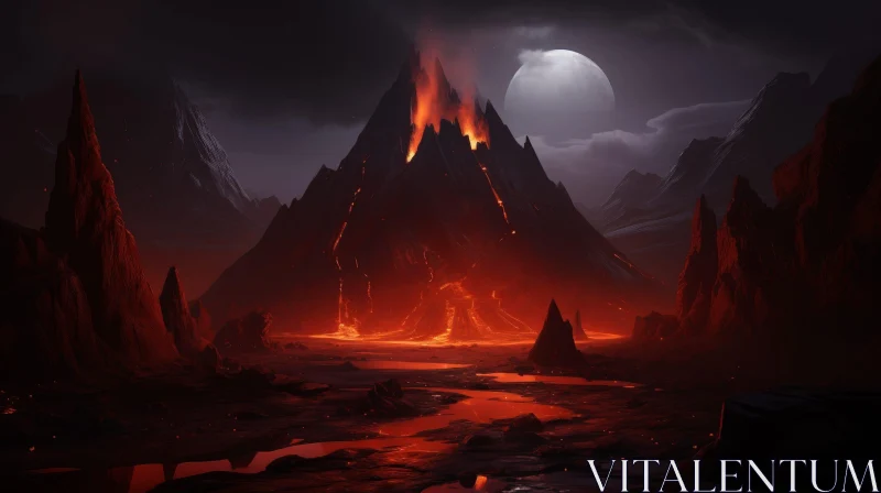 Majestic Volcano Fantasy Landscape AI Image