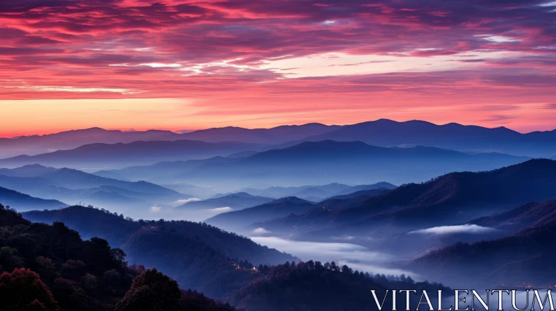 Mountain Range Sunrise Landscape - Serene Nature Photography AI Image