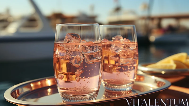 Refreshing Pink Lemonade in Marina Setting AI Image