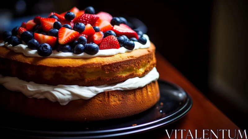 Scrumptious Cake with Strawberries and Blueberries AI Image