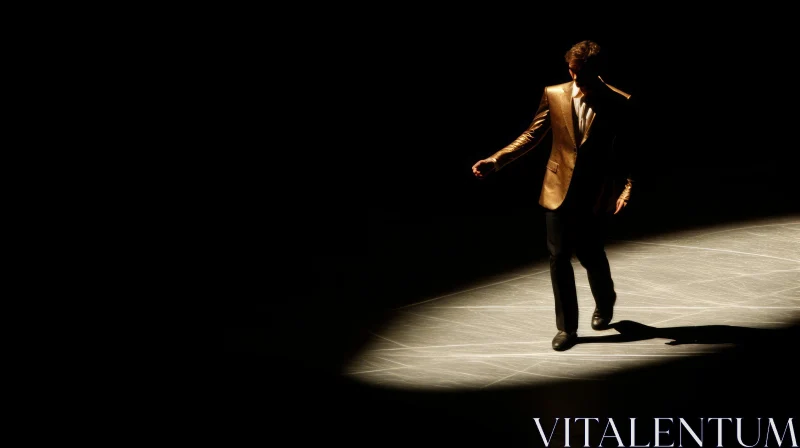 Stage Performance: Man Dancing in Gold Jacket AI Image