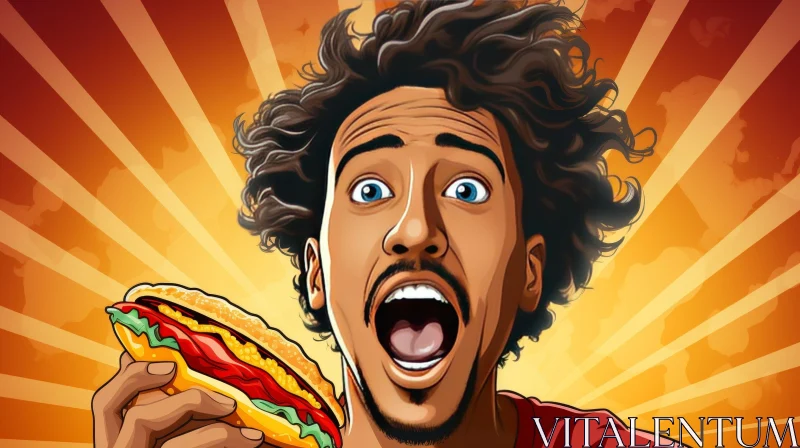 Surprised Man Holding Hot Dog - Expressive Image AI Image