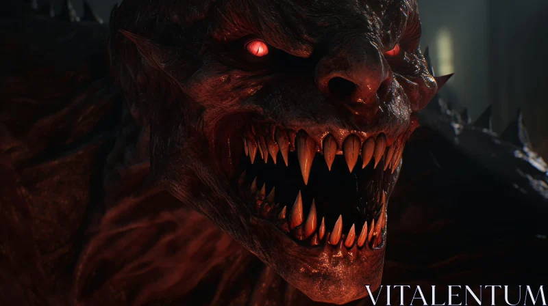 Terrifying Monster Close-up - Dark Red Creature Snarling AI Image