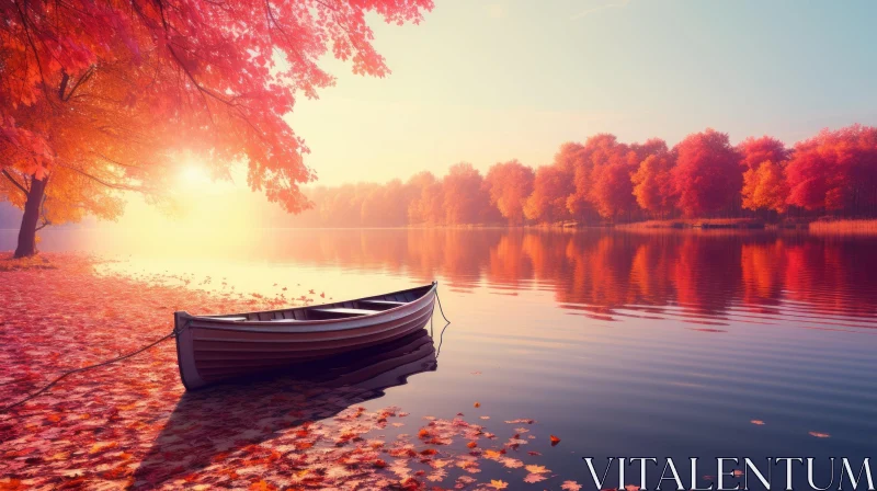Tranquil Autumn Lake Scene AI Image