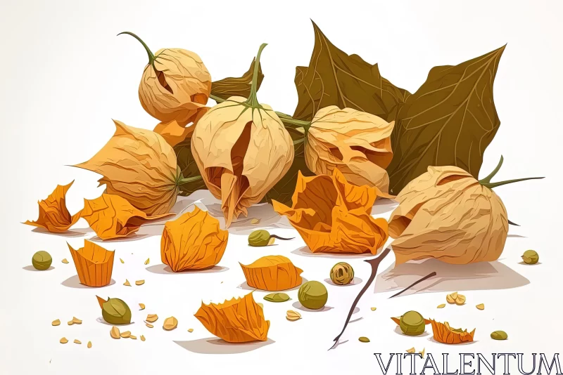Captivating Surreal Comic Scenes with Orange Leaves and Nut AI Image
