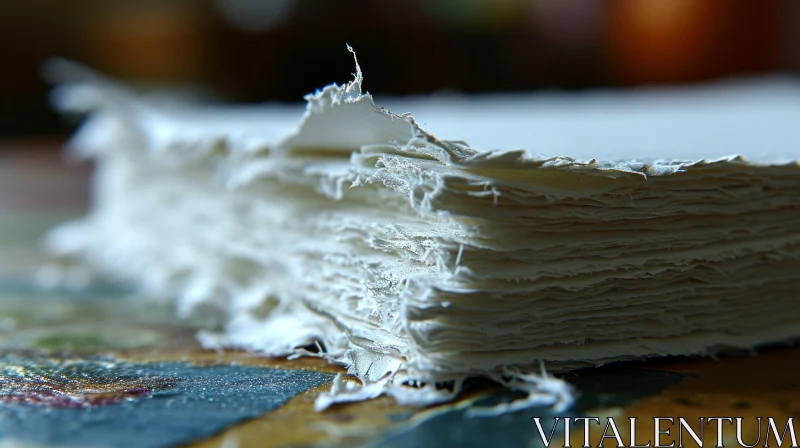 Close-Up of Textured Handmade Paper Stack AI Image