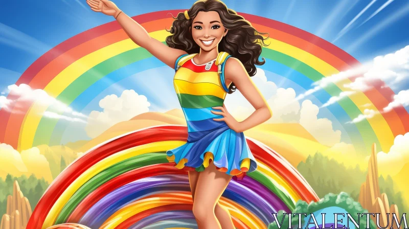 AI ART Colorful Woman on Rainbow - LGBT+ Representation