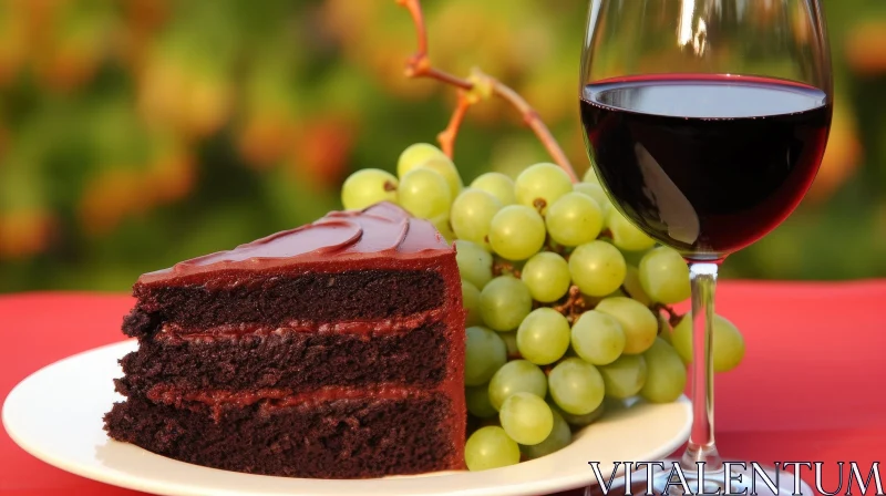 AI ART Delicious Chocolate Cake with Grapes and Wine