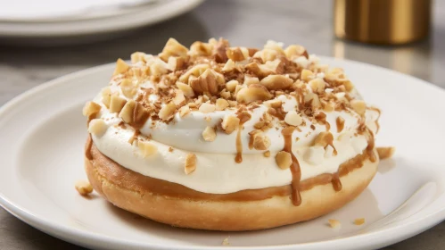 Delicious Doughnut with White Icing and Nuts
