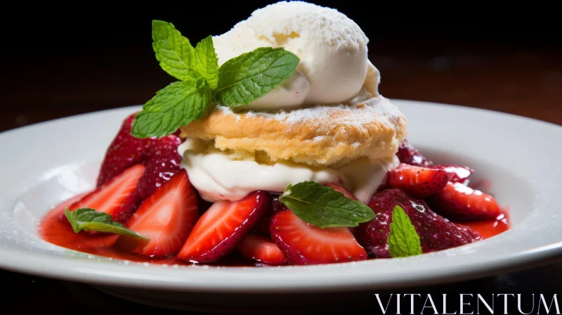 Delicious Strawberry Shortcake Dessert on Plate AI Image