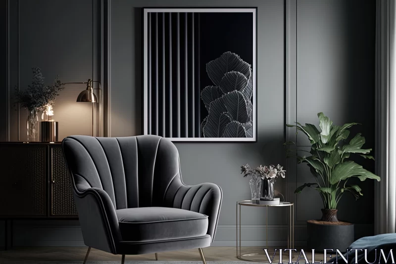 Elegant Grey Chair with Cactus Plant: Art Deco Glamour AI Image