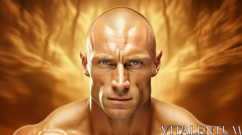 Intense Bald Man Portrait with Sunglasses AI Image