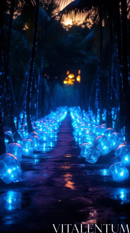 Luminous Pathway: A Fairy Tale Landscape with Blue Jellyfish AI Image