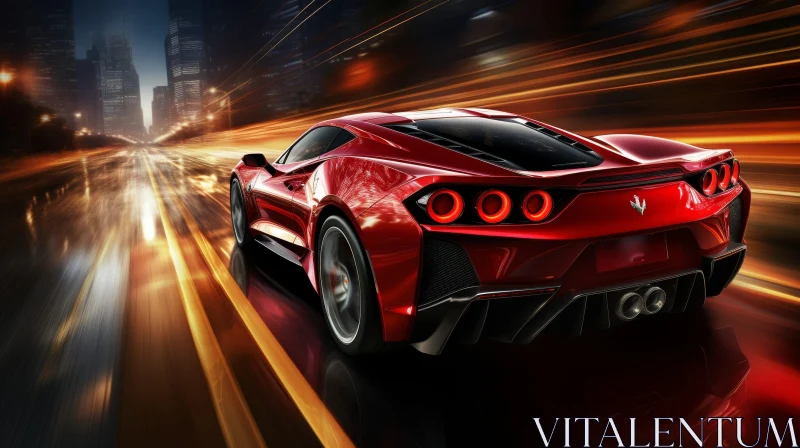 Red Sports Car Speeding Through City Streets AI Image