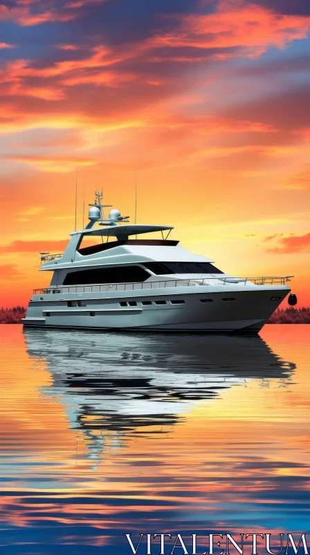 Serene Sunset Yacht in Calm Sea AI Image