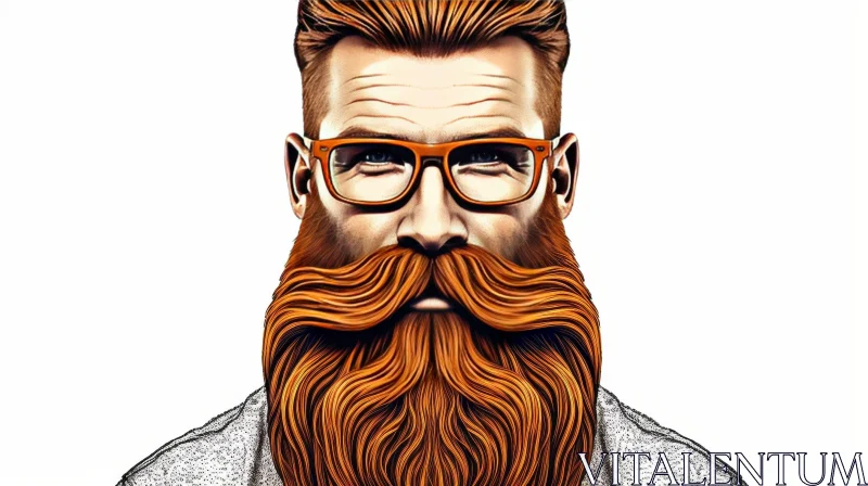 Serious Man with Red Beard and Glasses AI Image
