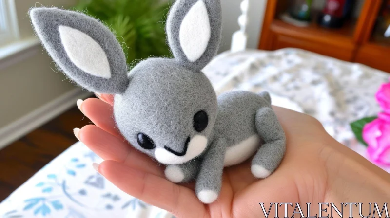 Adorable Gray and White Felted Rabbit in Hand - Captivating and Soft AI Image