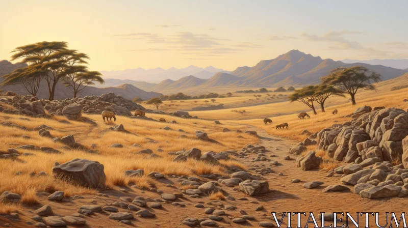 African Savanna Landscape with Grazing Animals AI Image