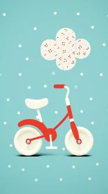 Charming 3D Child's Tricycle Illustration on Pale Blue Background