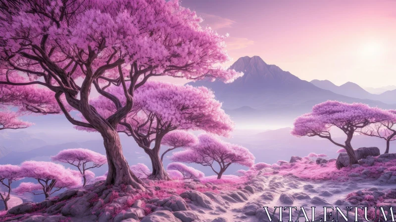 Cherry Blossom Forest Landscape AI Image